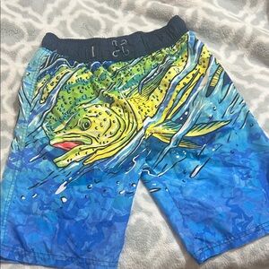Boys Graphic Mahi Mahi Swim Trunks - Blue, Green, Yellow